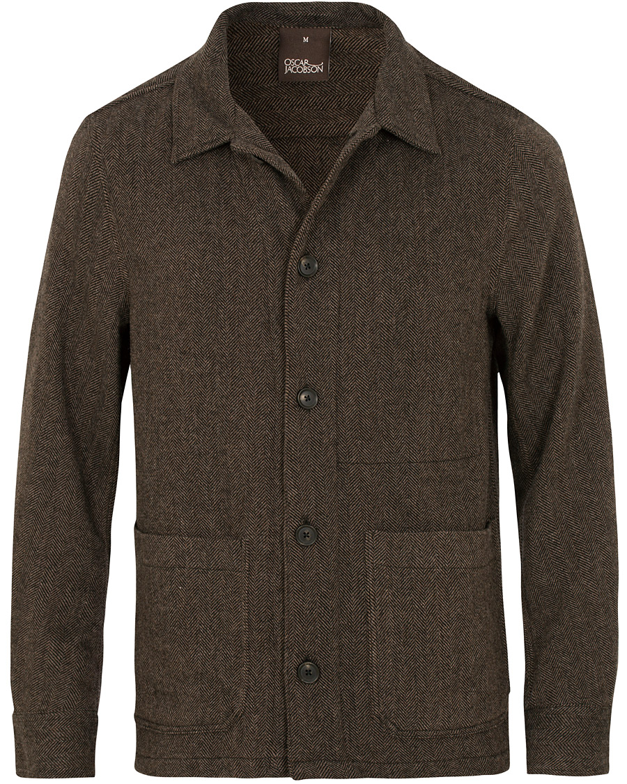 Uomini | Giacche | Oscar Jacobson | Hannes Herringbone Shirt Jacket Brown