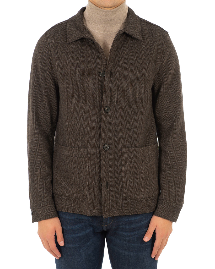 Uomini | Giacche | Oscar Jacobson | Hannes Herringbone Shirt Jacket Brown