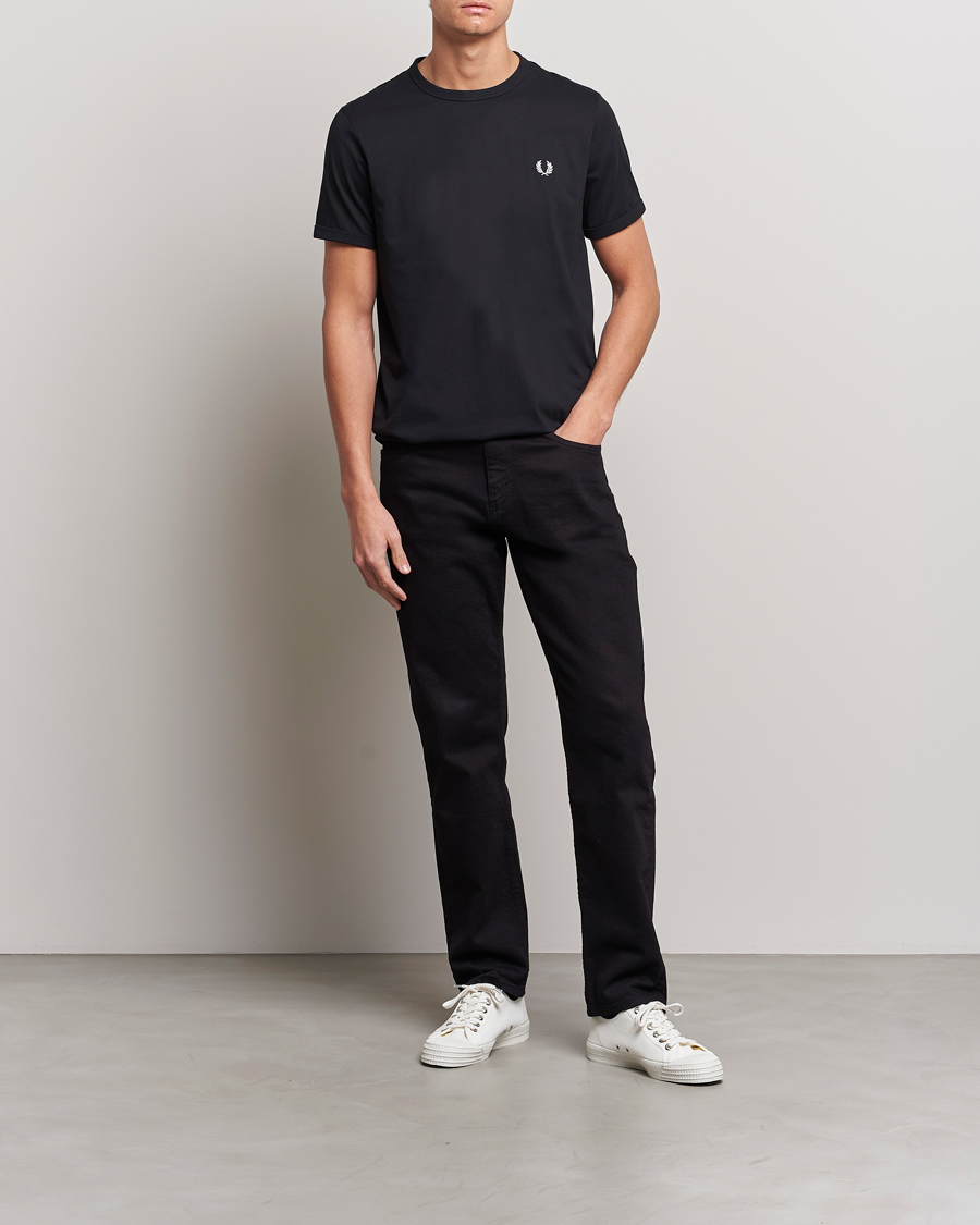 Uomini | T-shirt | Fred Perry | Ringer Crew Neck Tee Black