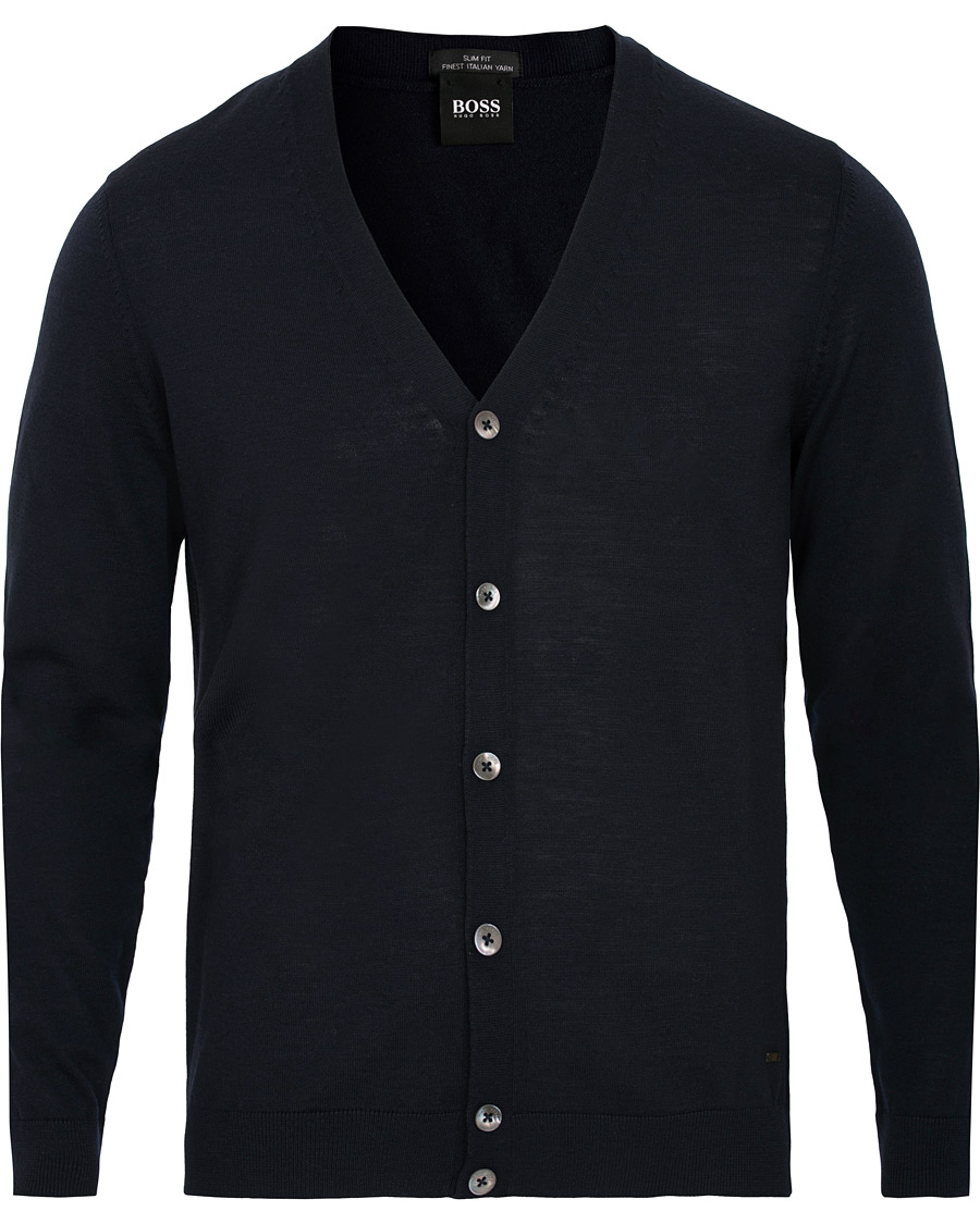 Uomini | Maglieria | BOSS BLACK | BOSS Mardon Extra Fine Merino Cardigan Dark Navy