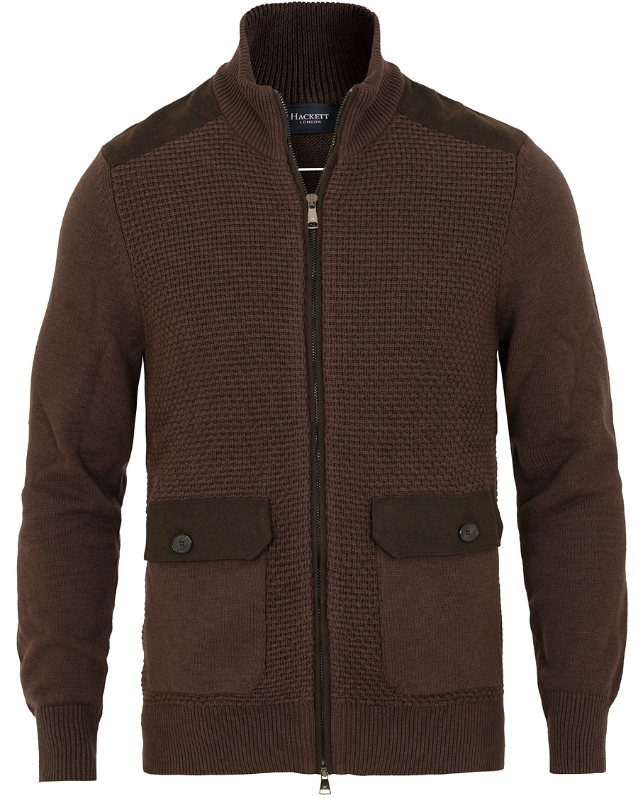 Uomini | Maglieria | Hackett | Flannel Textured Full Zip Brown