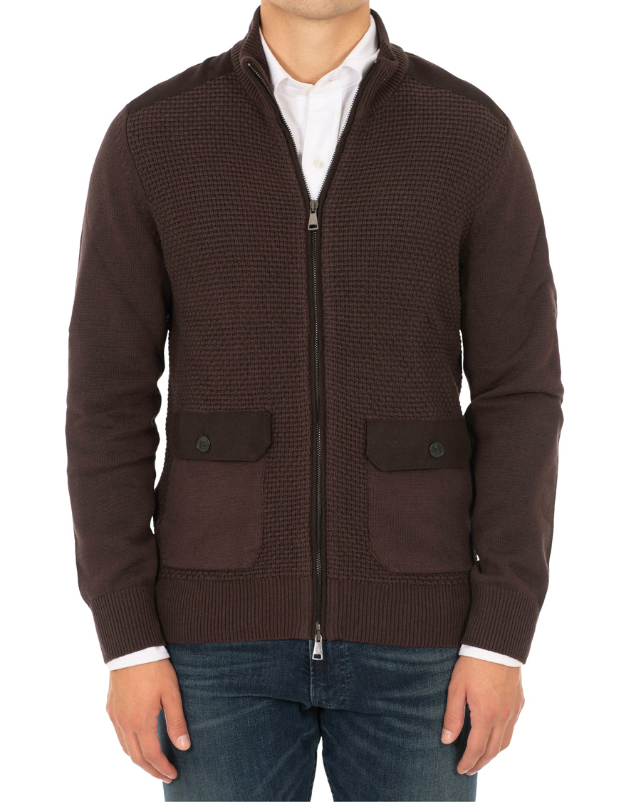 Uomini | Maglieria | Hackett | Flannel Textured Full Zip Brown