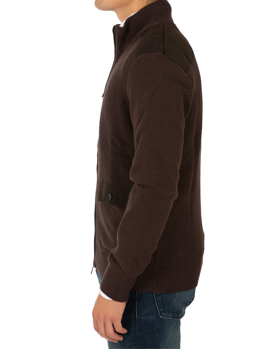 Uomini | Maglieria | Hackett | Flannel Textured Full Zip Brown