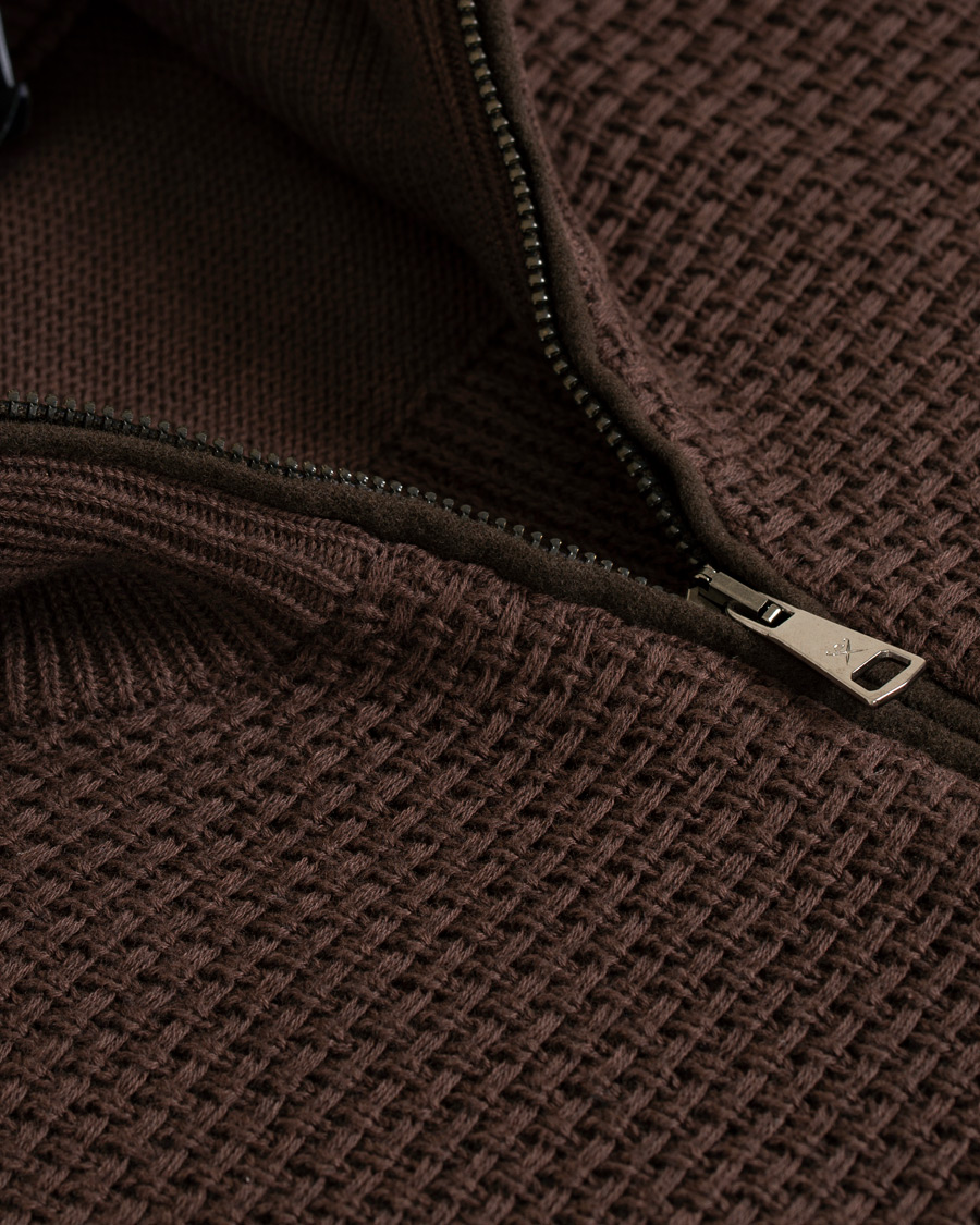 Uomini | Maglieria | Hackett | Flannel Textured Full Zip Brown