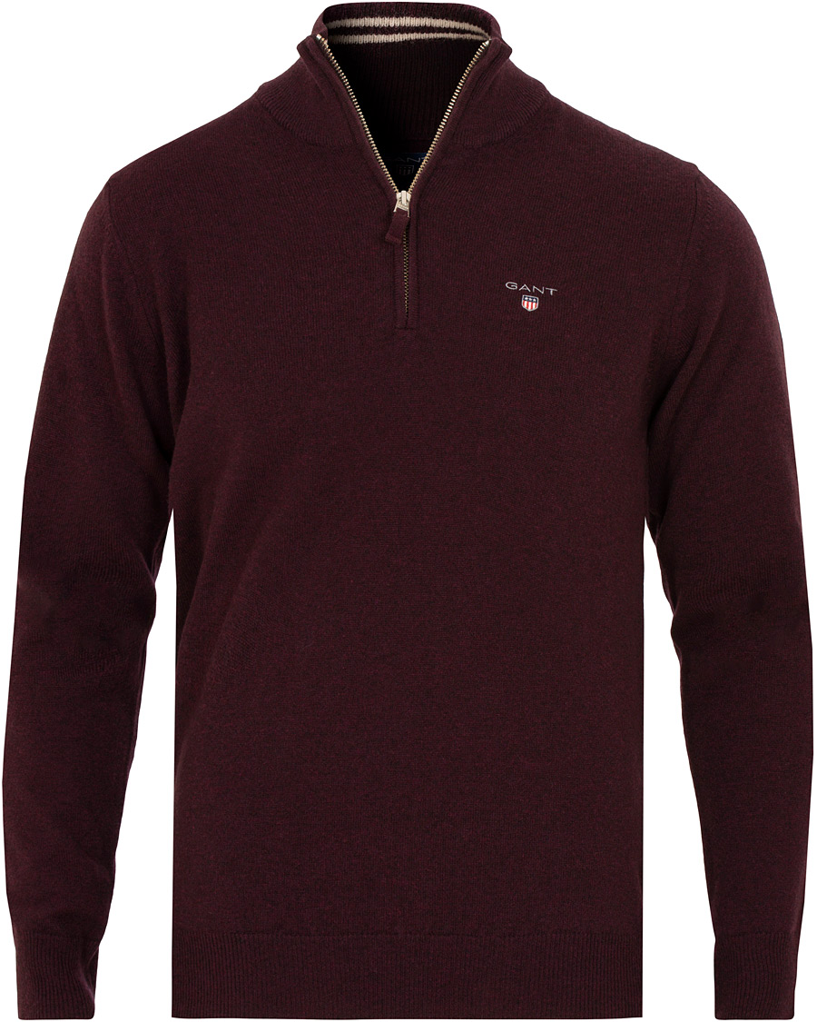 Uomini | Maglieria | Gant | Superfine Lambswool Half Zip Dark Burgundy Melange