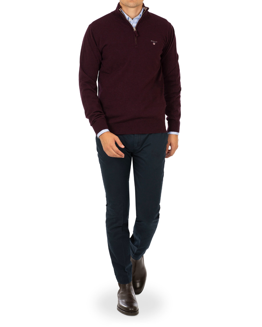 Uomini | Maglieria | Gant | Superfine Lambswool Half Zip Dark Burgundy Melange