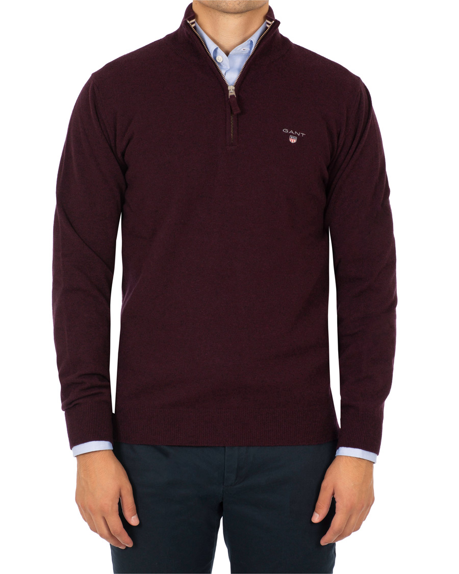 Uomini | Maglieria | Gant | Superfine Lambswool Half Zip Dark Burgundy Melange