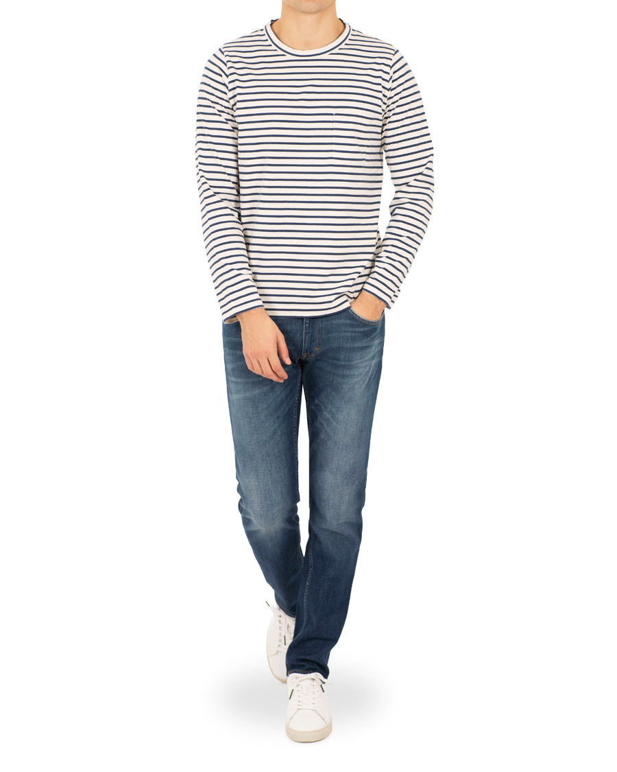 Uomini | T-shirt | The Workers Club | Breton Stripe Sweater White/Navy