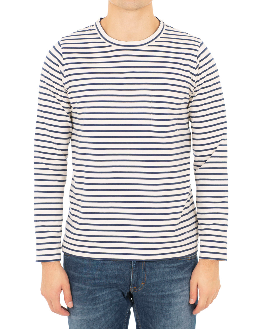 Uomini | T-shirt | The Workers Club | Breton Stripe Sweater White/Navy