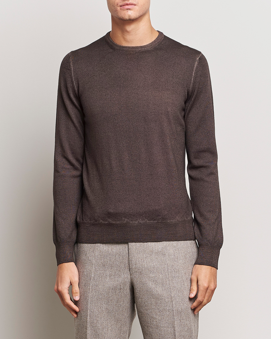 Uomini | Maglieria | Gran Sasso | Vintage Merino Fashion Fit Crew Neck Pullover Brown