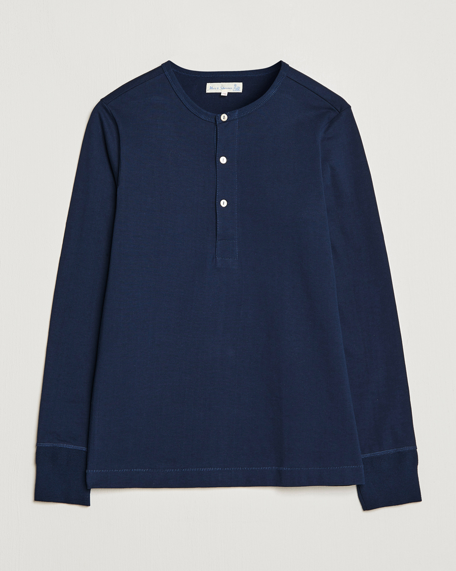 Uomini | Maglieria | Merz b. Schwanen | Classic Organic Cotton Henley Sweater Ink Blue