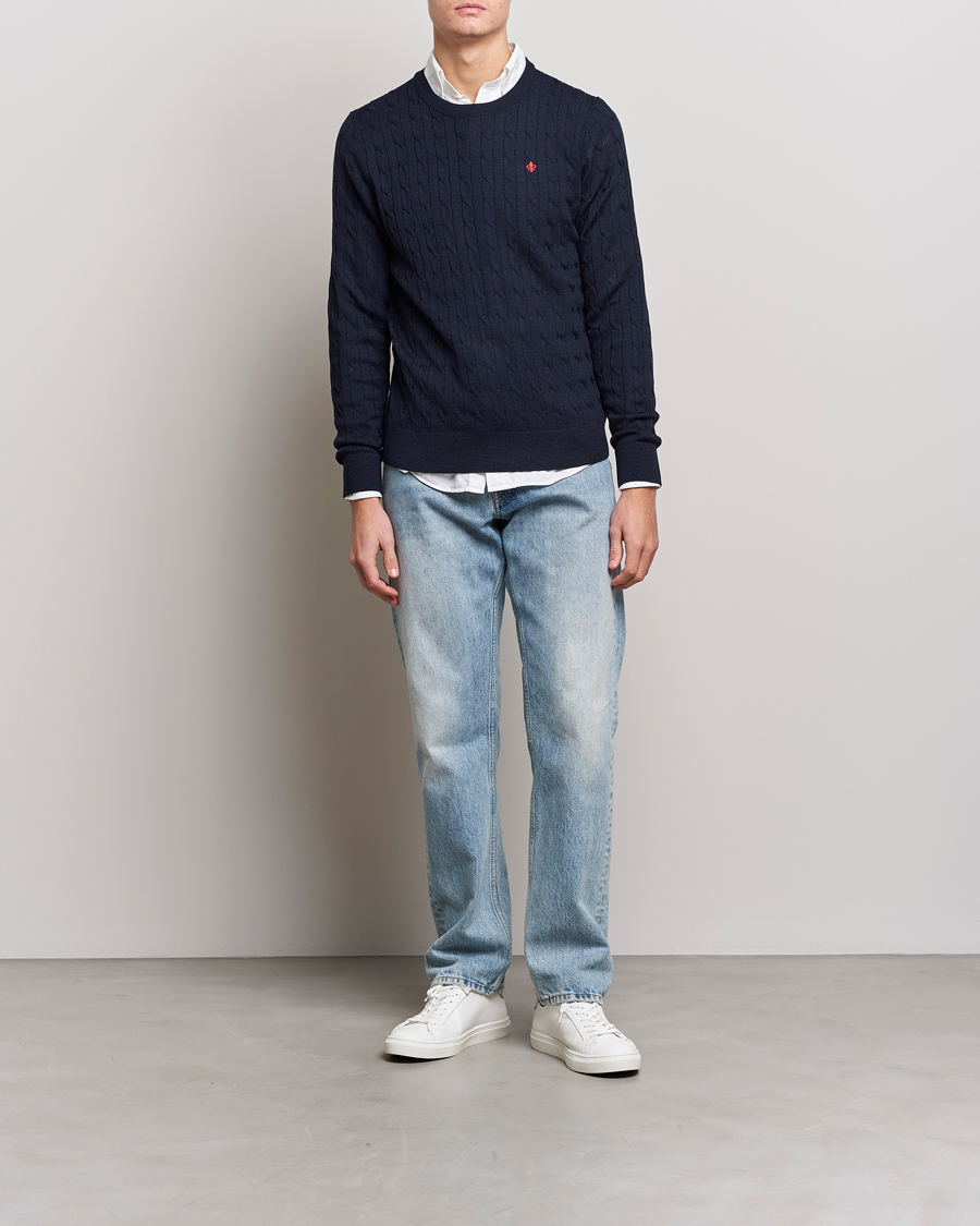 Uomini | Maglieria | Morris | Merino Cable O-Neck Navy