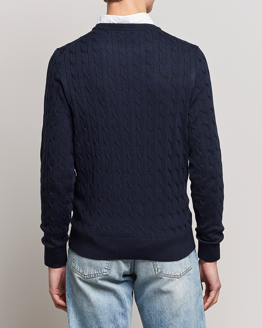 Uomini | Maglieria | Morris | Merino Cable O-Neck Navy