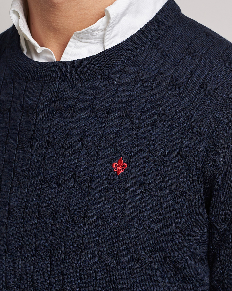 Uomini | Maglieria | Morris | Merino Cable O-Neck Navy