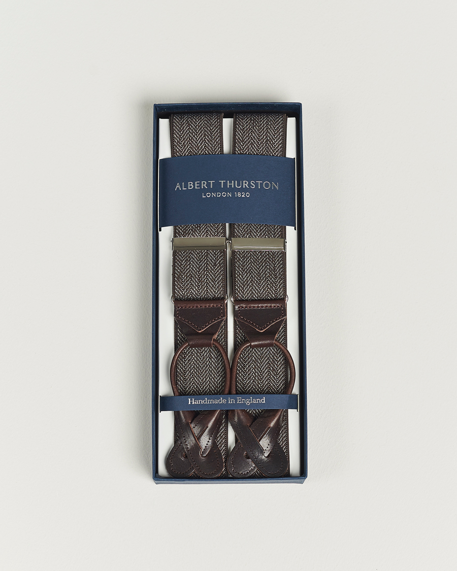 Uomini | Albert Thurston Elastic Herringbone Braces 35mm Brown | Albert Thurston | Elastic Herringbone Braces 35mm Brown