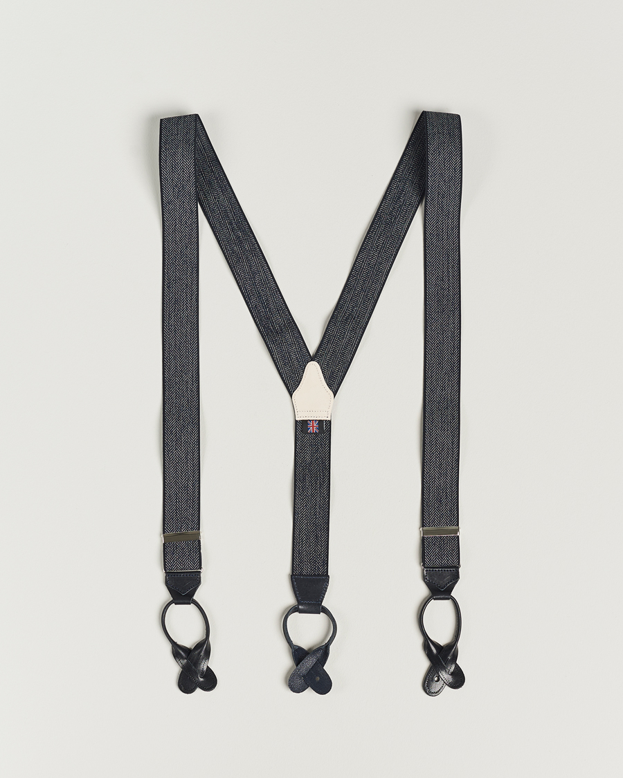 Uomini | Albert Thurston Elastic Herringbone Braces 35mm Blue | Albert Thurston | Elastic Herringbone Braces 35mm Blue
