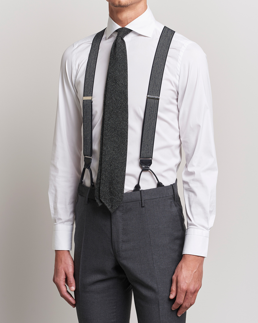 Uomini | Albert Thurston Elastic Herringbone Braces 35mm Blue | Albert Thurston | Elastic Herringbone Braces 35mm Blue
