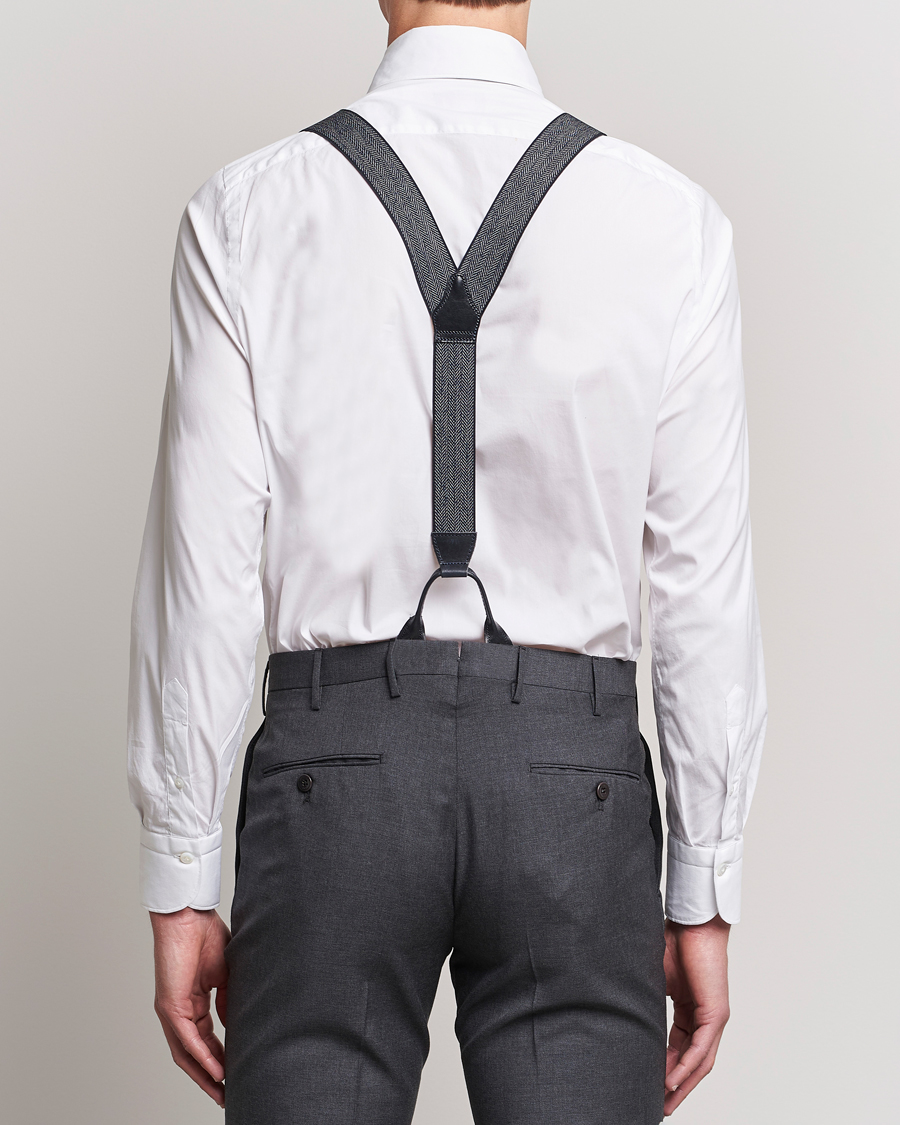 Uomini | Albert Thurston Elastic Herringbone Braces 35mm Blue | Albert Thurston | Elastic Herringbone Braces 35mm Blue