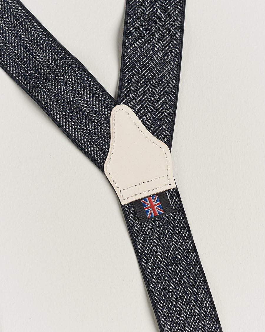 Uomini | Albert Thurston Elastic Herringbone Braces 35mm Blue | Albert Thurston | Elastic Herringbone Braces 35mm Blue