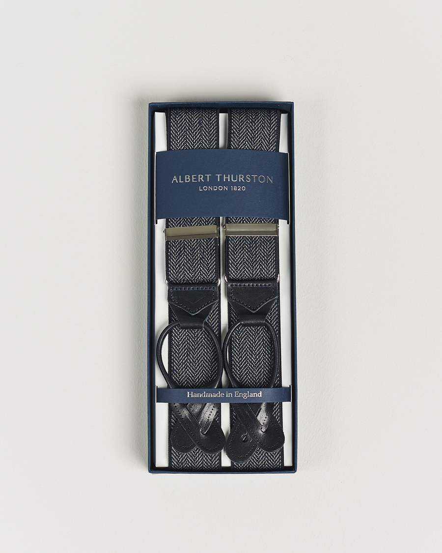 Uomini | Albert Thurston Elastic Herringbone Braces 35mm Blue | Albert Thurston | Elastic Herringbone Braces 35mm Blue