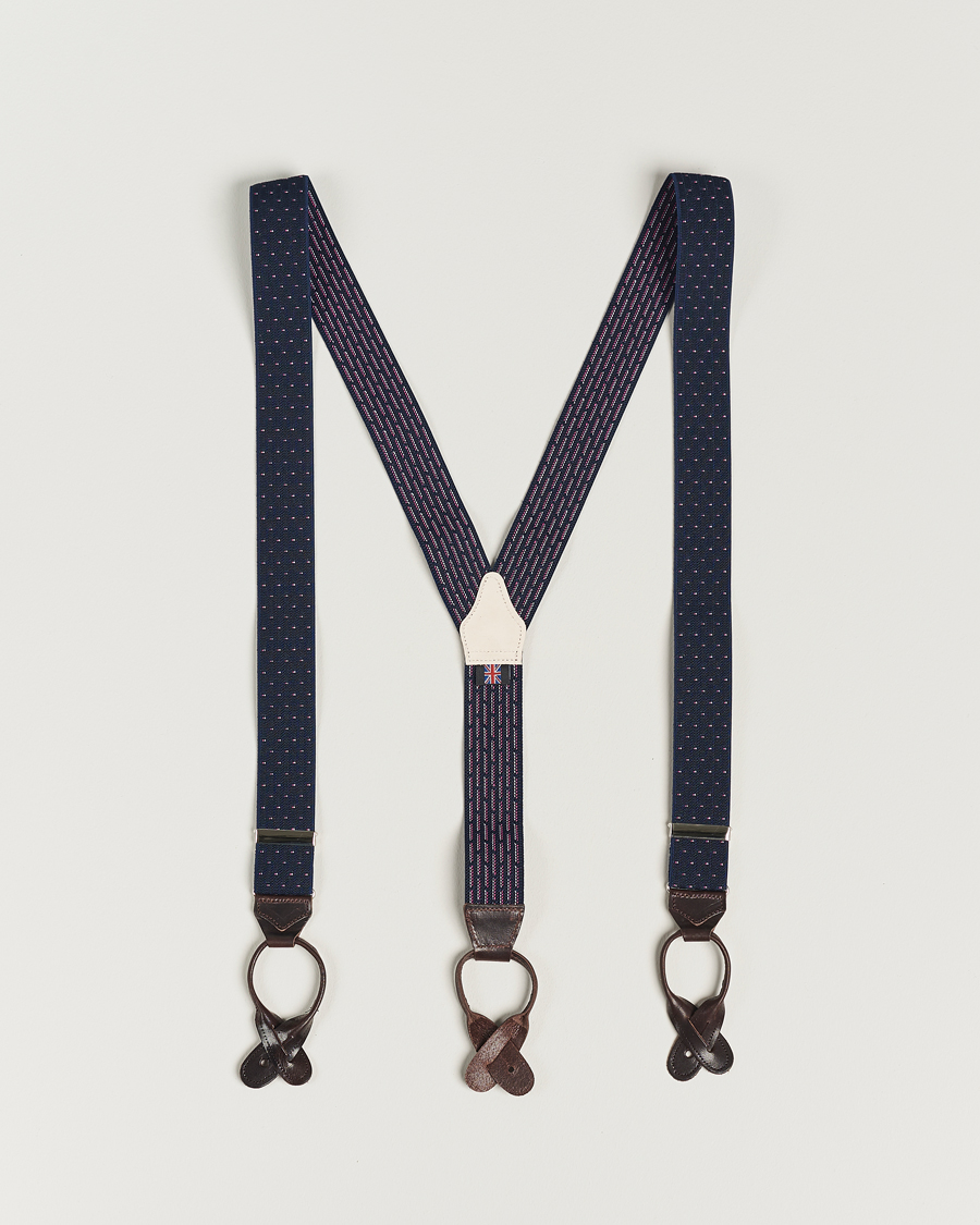 Uomini | Albert Thurston Elastic Dot Braces 35mm Blue | Albert Thurston | Elastic Dot Braces 35mm Blue