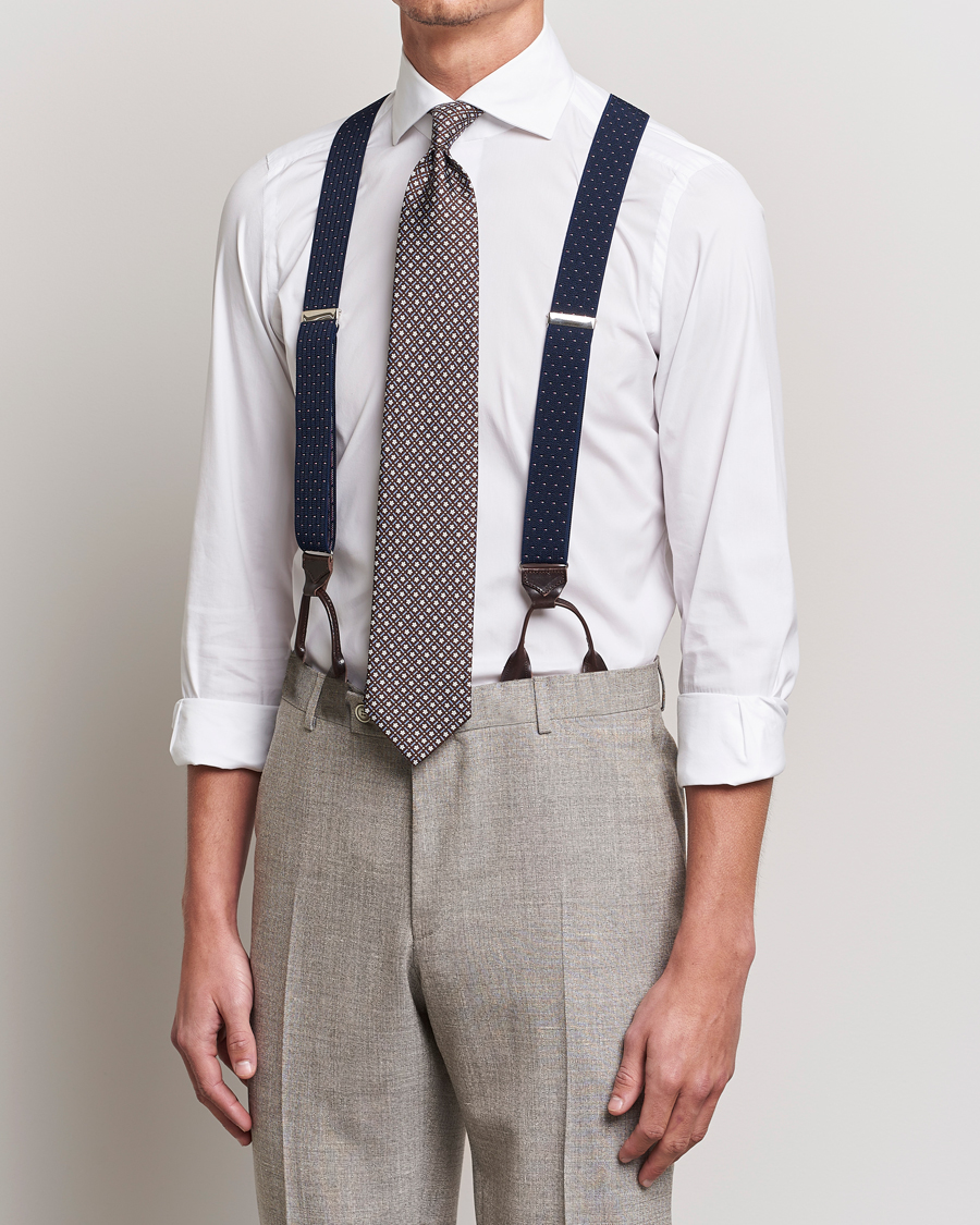 Uomini | Albert Thurston Elastic Dot Braces 35mm Blue | Albert Thurston | Elastic Dot Braces 35mm Blue