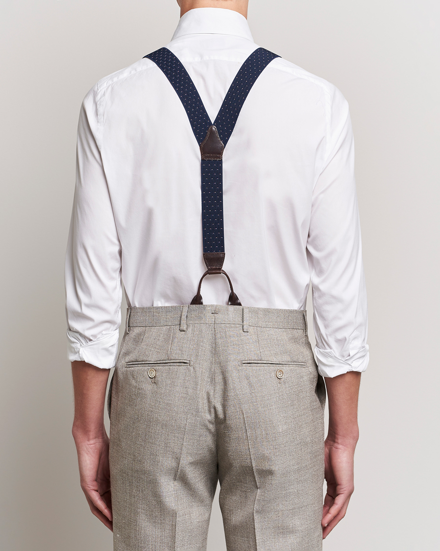 Uomini | Albert Thurston Elastic Dot Braces 35mm Blue | Albert Thurston | Elastic Dot Braces 35mm Blue
