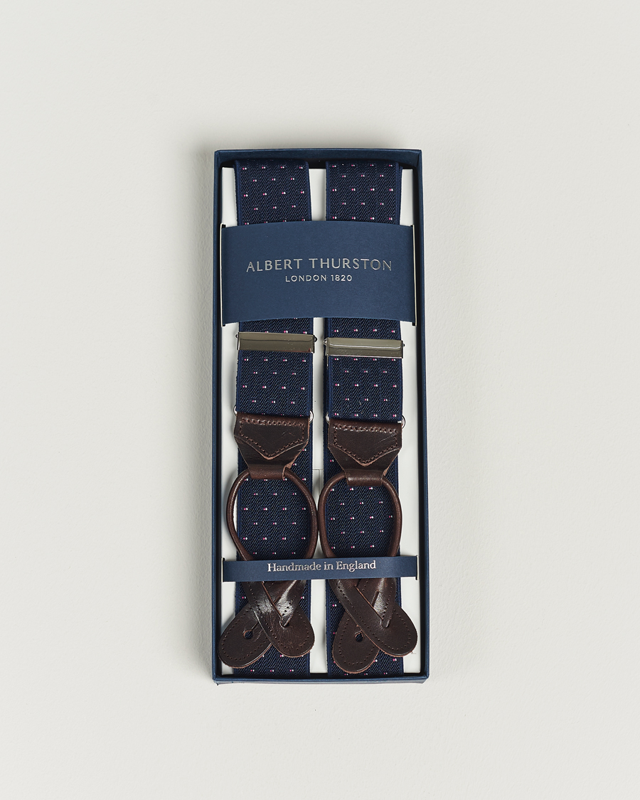 Uomini | Albert Thurston Elastic Dot Braces 35mm Blue | Albert Thurston | Elastic Dot Braces 35mm Blue