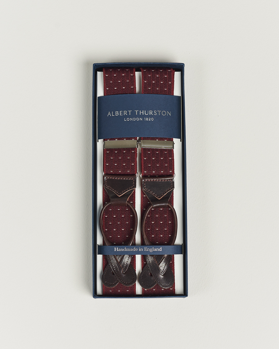 Uomini | Albert Thurston Elastic Dot Braces 35mm Wine | Albert Thurston | Elastic Dot Braces 35mm Wine