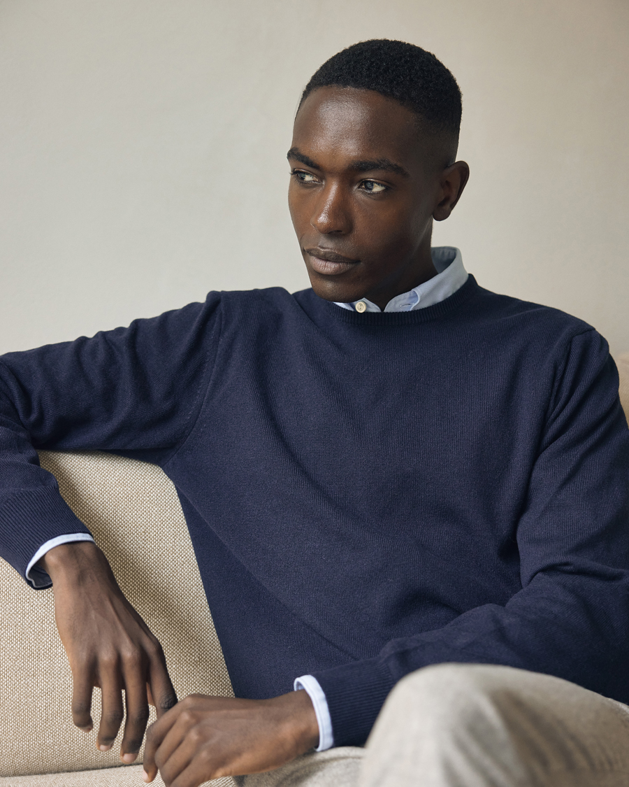 Uomini | Maglieria | Piacenza Cashmere | Cashmere Crew Neck Sweater Navy