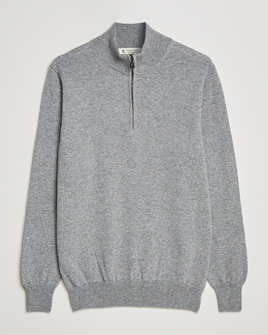 Uomini | Maglieria | Piacenza Cashmere | Cashmere Half Zip Sweater Light Grey