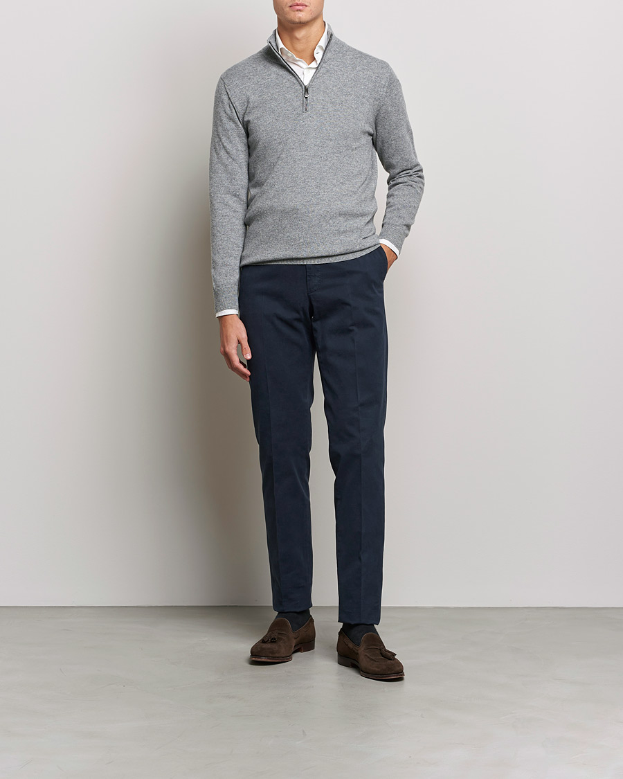 Uomini | Maglieria | Piacenza Cashmere | Cashmere Half Zip Sweater Light Grey