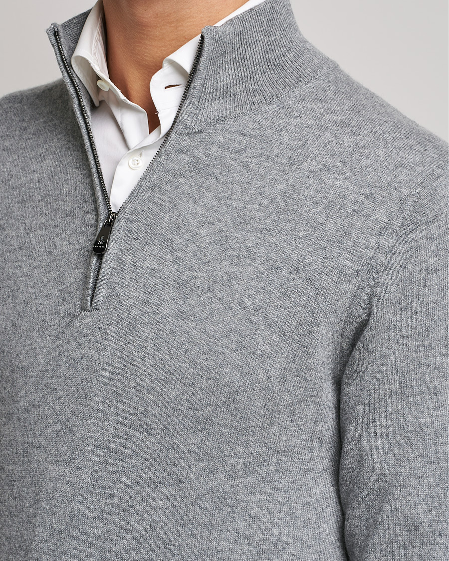 Uomini | Maglieria | Piacenza Cashmere | Cashmere Half Zip Sweater Light Grey