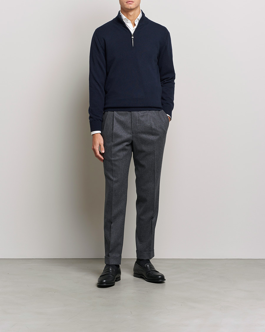 Uomini | Maglieria | Piacenza Cashmere | Cashmere Half Zip Sweater Navy