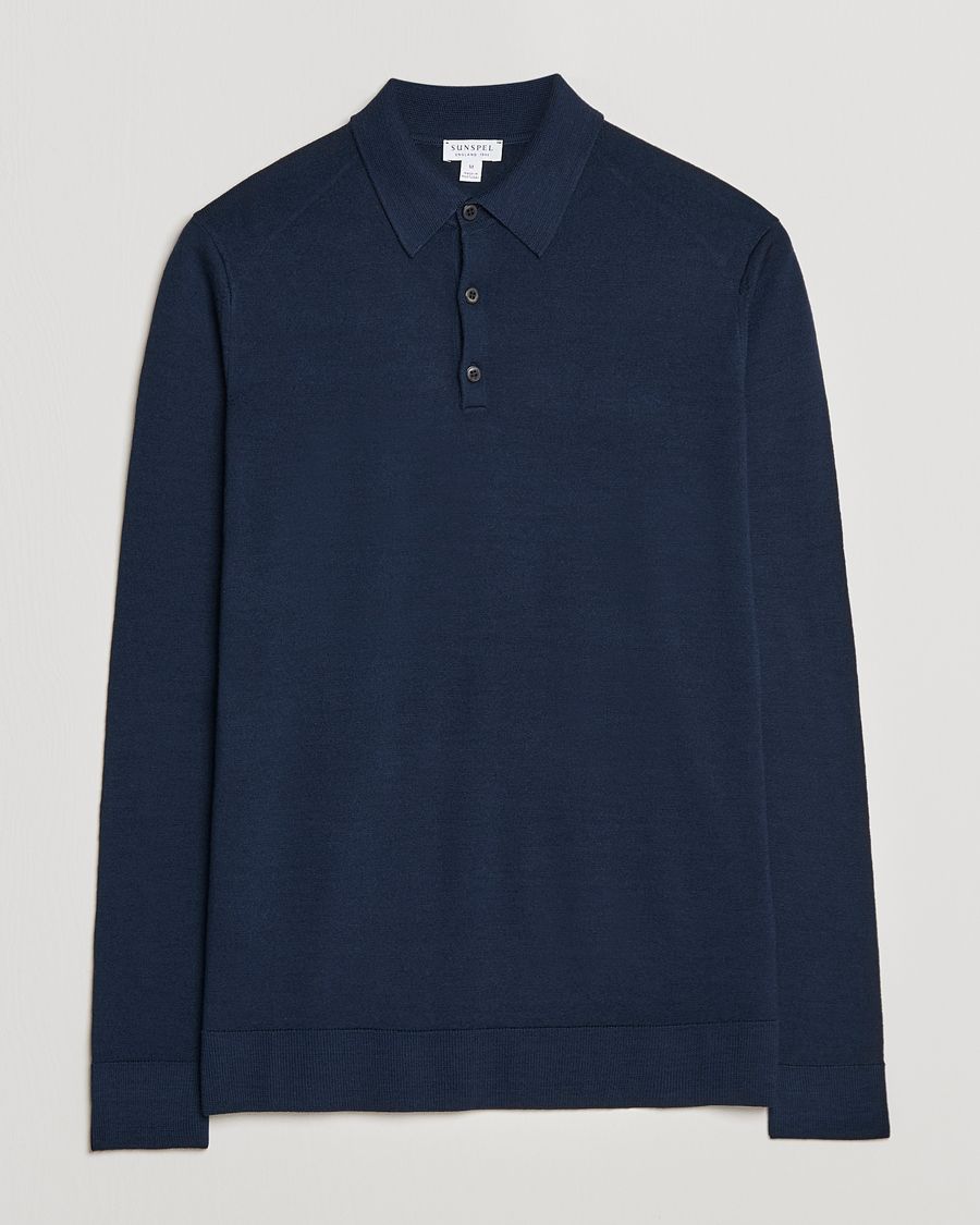 Uomini | Maglieria | Sunspel | Long Sleeve Polo Navy