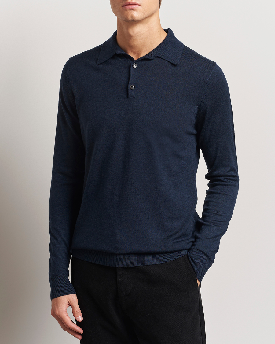 Uomini | Maglieria | Sunspel | Long Sleeve Polo Navy