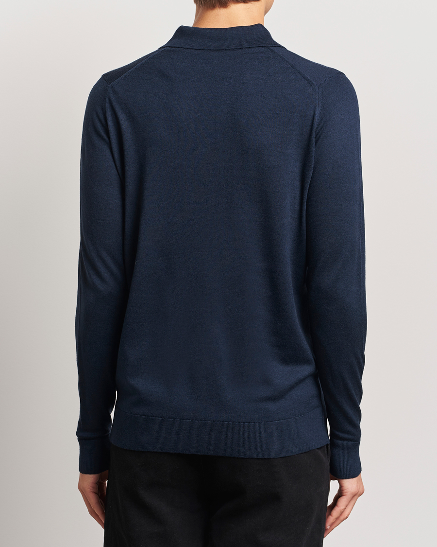 Uomini | Maglieria | Sunspel | Long Sleeve Polo Navy