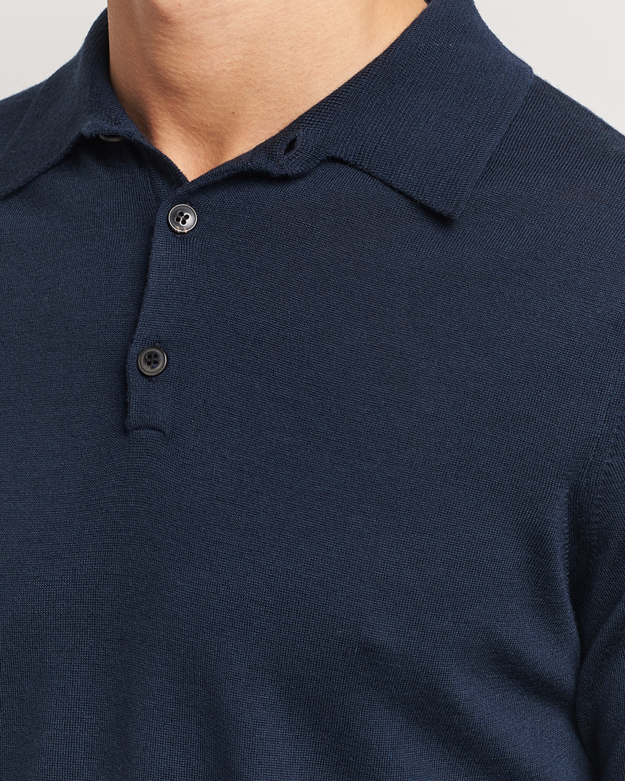 Uomini | Maglieria | Sunspel | Long Sleeve Polo Navy