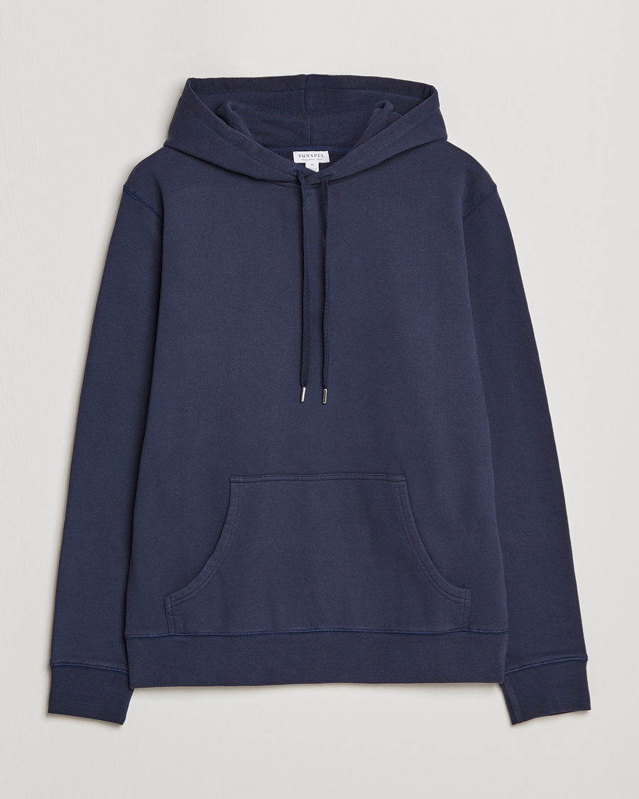 Uomini | Maglieria | Sunspel | Loopback Hoodie Navy