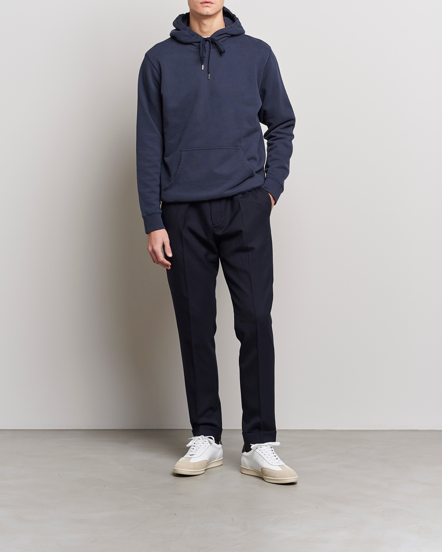 Uomini | Maglieria | Sunspel | Loopback Hoodie Navy
