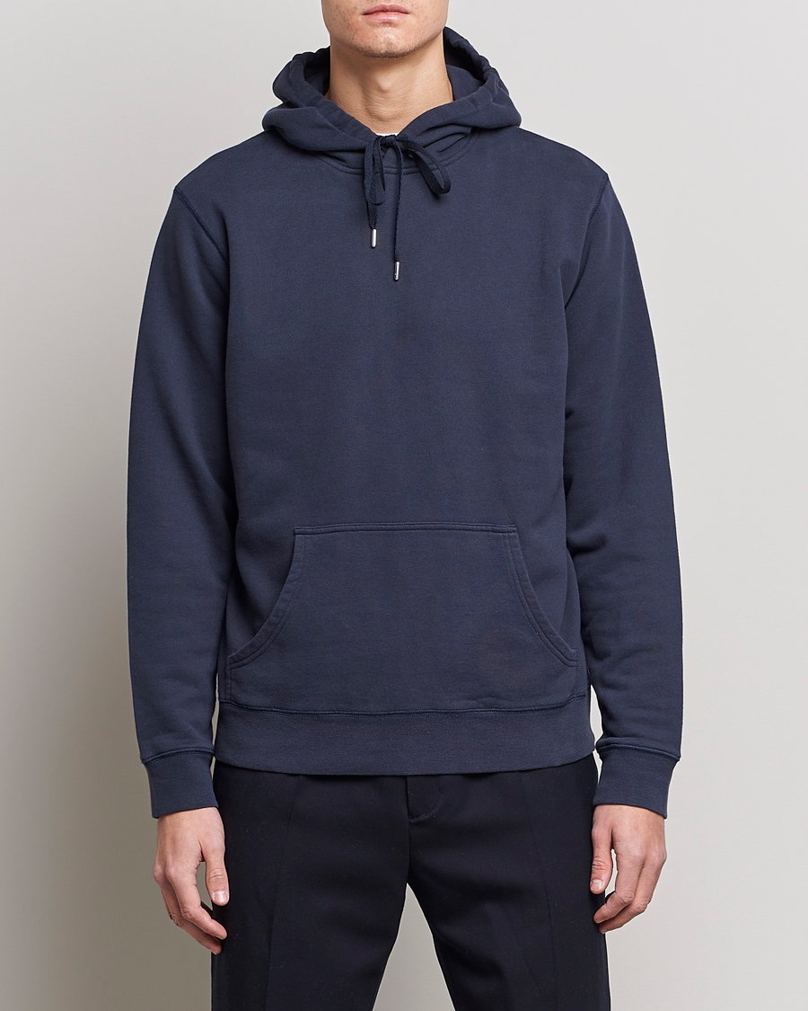 Uomini | Maglieria | Sunspel | Loopback Hoodie Navy