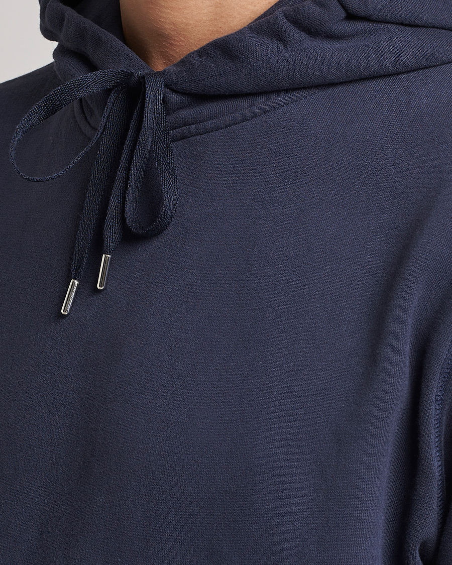 Uomini | Maglieria | Sunspel | Loopback Hoodie Navy