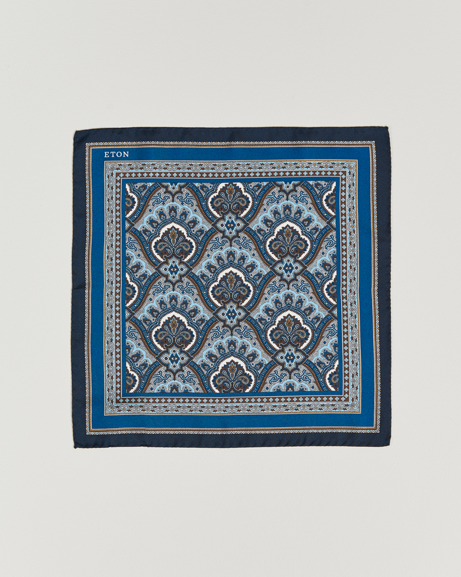 Uomini | Fazzoletti da taschino | Eton | Silk Paisley Print Pocket Square Blue