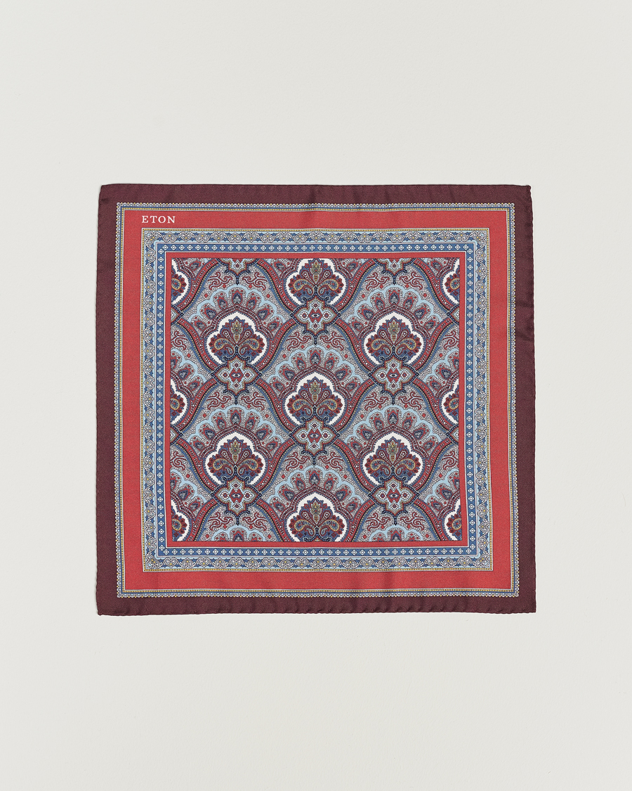 Uomini | Fazzoletti da taschino | Eton | Silk Paisley Print Pocket Square Red