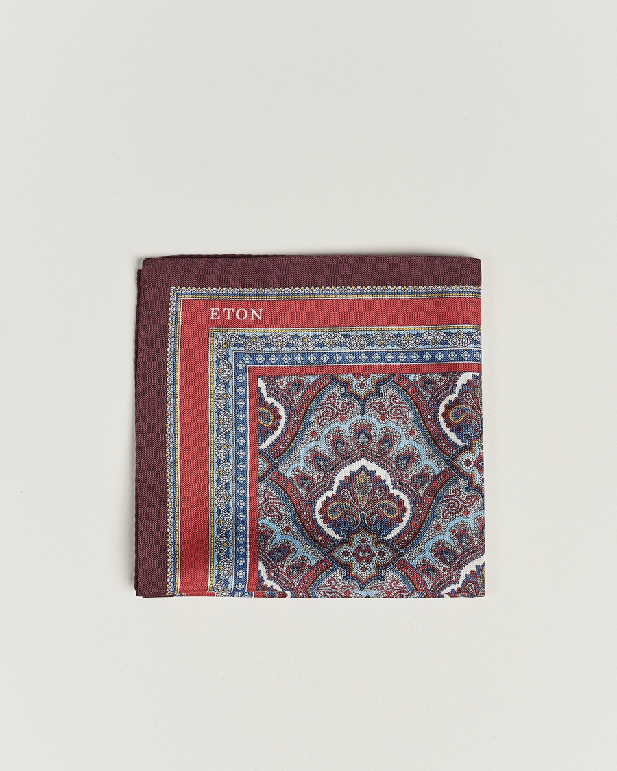 Uomini | Fazzoletti da taschino | Eton | Silk Paisley Print Pocket Square Red