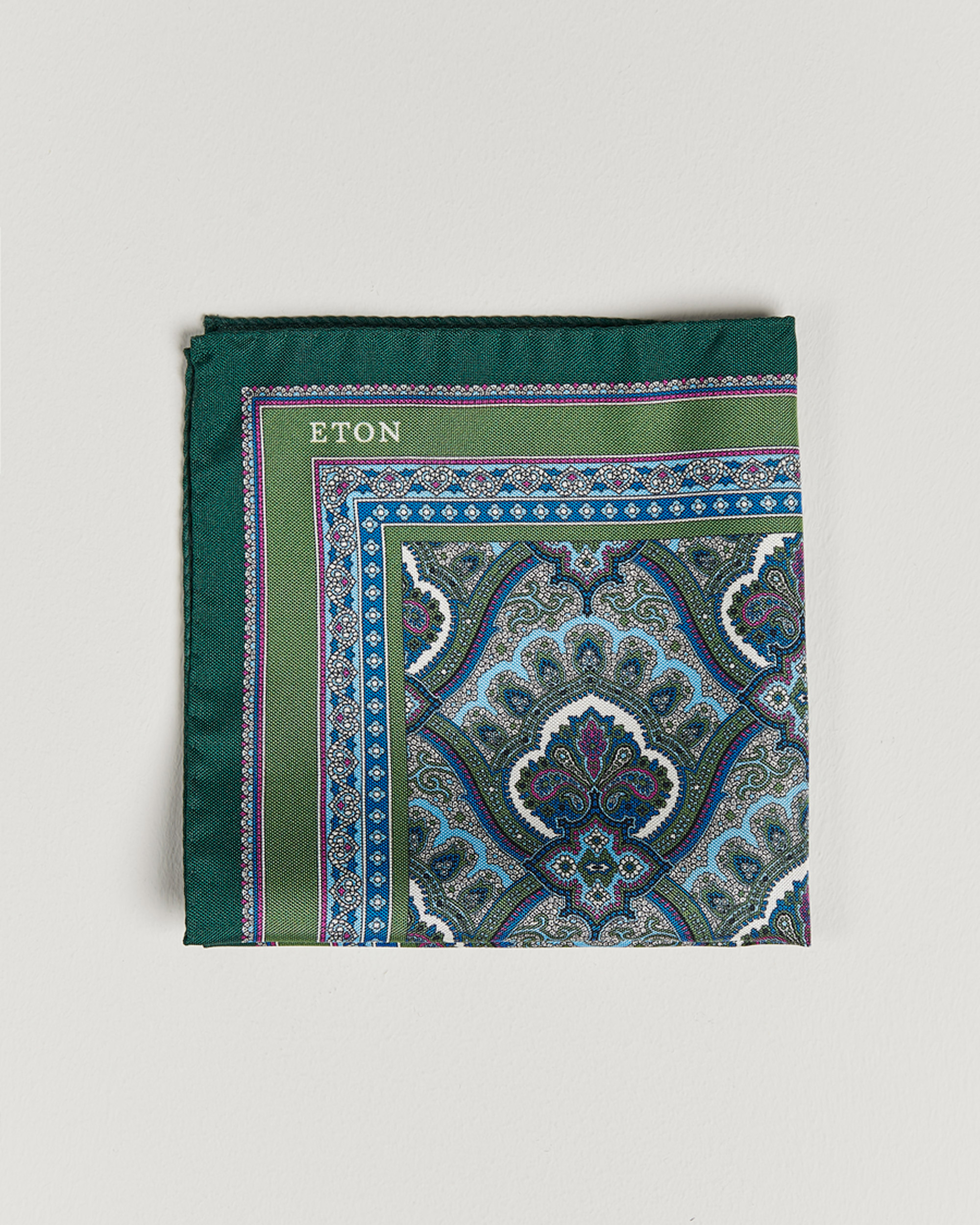 Uomini | Fazzoletti da taschino | Eton | Silk Paisley Print Pocket Square Green