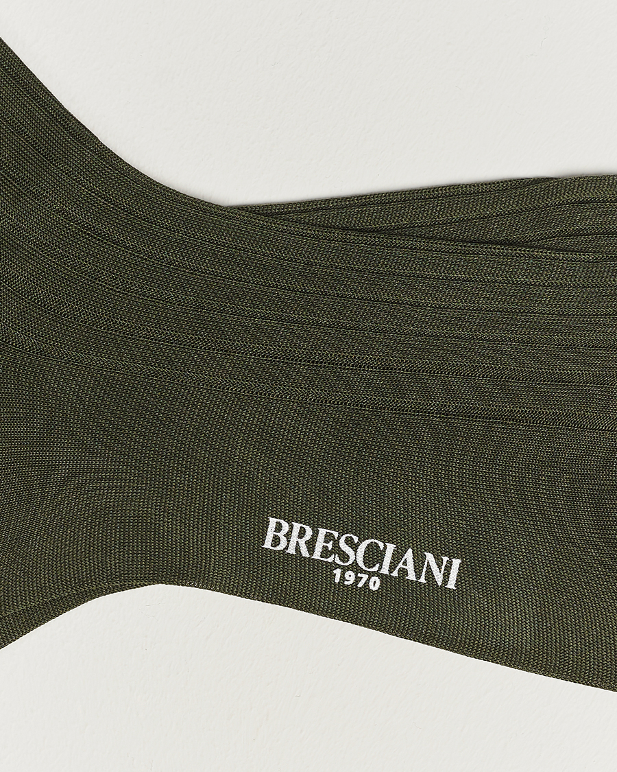 Uomini | Biancheria intima | Bresciani | Cotton Ribbed Short Socks Olive Green