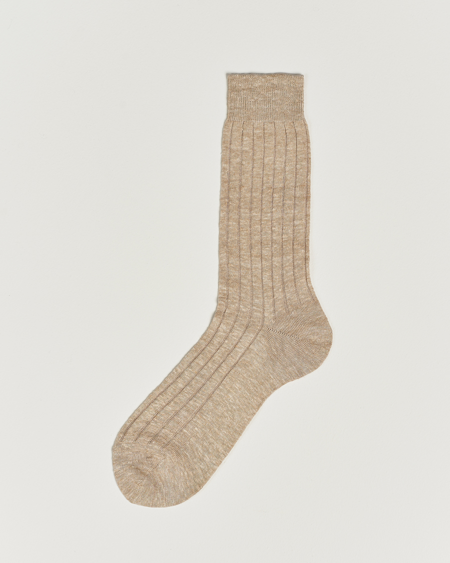 Uomini | Biancheria intima | Bresciani | Linen Ribbed Short Socks Sand Melange