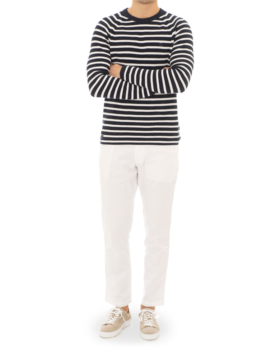 Uomini | Maglieria | Morris | Calton Stripe O-Neck White/Navy