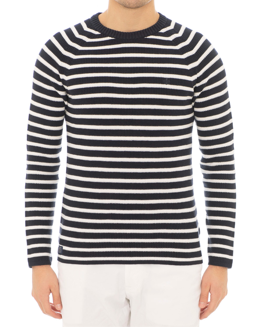 Uomini | Maglieria | Morris | Calton Stripe O-Neck White/Navy